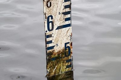 Water Balance and Infiltration Studies, image of water marker at less than 5 Feet in the water.